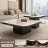 Mesa de Centro Pequeña de Lujo Ligero de Losa de Roca Cuadrada Estilo Italiano Minimalista Ecológico para Apartamento Pequeño Sala de Estar Eo