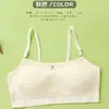 Camisola de algodão de peça única para estudantes com bojo, sutiã curto anti-exposição para meninas