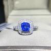Anillo de Gema Topacio Azul Suizo Chapado en Plata Esterlina s925 Oro Blanco de 18K Regalos en Vivo Cuadrado Princesa Doble Diamante