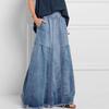 Saia Midi Jeans A-Line Feminina Europeia e Americana Outono/Inverno com Elástico Escovado na Cintura Alta Simples Versátil Longa