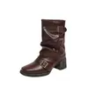 Moda femenina genial y elegante 2026 Otoño/Invierno nuevas botas altas de punta redonda con tacón grueso de tacón medio no por encima de la rodilla botas de moda