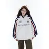 Sudadera con capucha a rayas de bloques de color de estilo universitario de moda transfronteriza para hombres y mujeres, prenda exterior casual retro americana extragrande y resistente