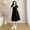 Maternidad 2025 Verano Nueva Llegada Pequeño Moderno Lujo Ligero Negro Estilo Hepburn Holgado Talla Grande Vestido para Mujeres Embarazadas