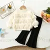Conjunto de Suéter para Niña Otoño/Invierno Nuevo Suéter de Punto Peludo con Cuello Redondo y Pantalones Conjunto de Dos Piezas para Bebés Niñas