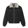Chaqueta de Trabajo Retro Americana con Remaches Cuello de Piel Solapa Hombres Mujeres Otoño Invierno Nueva Acolchada de Algodón Chaqueta Abrigo Moderna
