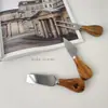 Set de 3 piezas de cuchillo para queso, tenedor para queso, cuchillo de punta y cuchillo plano con mango de madera de acacia moteada