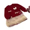 [Casa Rosa] Vestido Vestido Niñas 2025 Navidad Gigante Hermoso Lazo Malla Más Terciopelo Transfronterizo