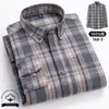 Camisa de Algodón Puro Cepillado a Cuadros de Manga Larga Estilo Nuevo 2026, Camisa de Botones para Hombre de Algodón Completo Oversize