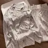 Pijama estilo coreano doce estilo ins com estampa de leopardo para mulheres, conjunto casual de cardigã e calça comprida para primavera e outono