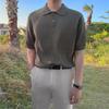Camisa Polo MYQ de Lapela Manga Curta Masculina Verão Estilo Coreano Marca Tendência Versátil Solta Meia-manga Cor Sólida Camiseta Tricotada