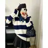 Estilo Coreano Estilo Academia Cuello de Mezclilla Tejido de Punto Rayado Blanco y Negro para Mujer Otoño Invierno Transfronterizo Nuevo Estilo Bloque de Color Versátil Suéter Adelgazante
