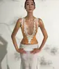 Estilo Puramente Atractivo Hecho a Medida, Ribete de Encaje Multicolor, Chaleco de Tirantes con Escote en V que Ceñe la Cintura, Top Tubo Transparente de Moldeo con Lazo al Frente