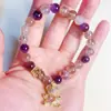 Pulsera de Cristal Super Siete Natural Pura, Exquisita de Nicho Pulsera de Perlas Redondas de Amatista Rosa Fuego Púrpura Nueve para Mujeres