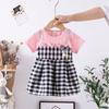 Verão Estilo Coreano Roupa Infantil Xadrez Algodão Vestido de Manga Curta Saia Infantil Algodão Puro Saia Doce Princesa