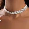 Collar de cinco filas con incrustaciones de diamantes estilo europeo y americano para mujer, moderno y versátil para el uso diario, cadena para la clavícula con un toque de lujo ligero y de alta gama, diseño único y de nicho