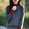 Top de Punto de Manga Larga con Cuello Alto Medio y Costuras en Color Contrastante de Nuevo Estilo Transfronterizo 2025 Otoño e Invierno Aspecto Adelgazante Punto Interior