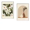 Pintura decorativa de restaurante estilo creme em madeira natural, arte de parede abstrata Morandi para entrada, pintura de parede para sala de jantar e sala de estar
