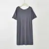Vestido de Casa de Verão em Modal com Gola Redonda e Costas Cruzadas de Manga Curta, Novo Corte Solto com Bolso Lateral Único, Tamanho Plus