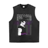 En Stock Marca de Moda Camiseta Lavada Desgastada Cuello Redondo Patrón de Anime Hombro Caído Corte Holgado Verano Casual Manga Larga Manga Corta
