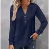2025 Amazon Estación Independiente Transfronteriza Europea y Americana Otoño e Invierno Nueva Camiseta de Manga Larga Color Sólido Cuello en V Botones Top