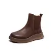 Botines Martin de Cuero Genuino para Mujer 2026 Otoño/Invierno Nuevos de Suela Gruesa, Punta Redonda, Elásticos Vintage, Slip-On, de Piel de Vaca, Tobilleros