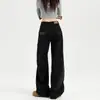 Jeans Negros de Pierna Ancha Estrecha Estilo Coreano para Mujer Primavera y Otoño Nuevos de Cintura Alta Rectos Ajustados Sueltos Pantalones de Largo hasta el Suelo