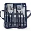 Bolsa Portátil de Tecido Oxford Conjunto de Grelha com Cabo de Aço Inoxidável 410 Ferramentas para Churrasco Garfo Espátula Pegador Escova de Limpeza Escova para Grelha