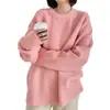 Suéter de punto de cuello redondo nuevo estilo coreano para otoño e invierno, suéter de punto liso retro holgado estilo perezoso para mujer, suéter suave y pegajoso para todo tipo de ocasiones para mujer
