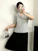Camiseta tipo polo de punto fino de verano para mujer talla grande Estilo de verano 2026 Camiseta casual versátil de manga corta para mujer