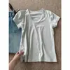 Elegante top de verano para mujer color blanco roto, cuello en U, manga corta de Tencel, suave y fino, camiseta básica transpirable