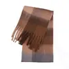 2026 Nuevo Otoño/Invierno de Comercio Exterior Chal de Cuadros Arcoíris de Imitación Mohair con Tacto de Cachemira Artificial y Borlas, Bufanda Larga Transfronteriza