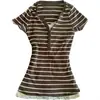 Moda de Verão Transfronteiriça Estilo Americano Slim Fit Estampada Retrô Insv Decote Baixo Verão Manga Curta Y2K Atacado Camiseta Slim Fit para Mulheres