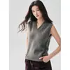 Colete de Tricô sem Mangas com Gola V em Cashmere para Mulheres 2026 Outono e Inverno Colete Solto em Cashmere para Camadas