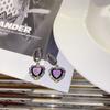 Pendientes de plata 925 con forma de corazón de melocotón y gema, estilo retro europeo y americano, con diamantes morados