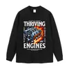 Camisa Vintage de Manga Corta Pesada con Efecto Desgastado y Lavado a la Piedra, Ilustración de Motor, Top Casual Unisex Oversize, En Stock para Envío Inmediato