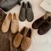 Versión de Lana 2026 Nuevos Zapatos Peludos sin Cordones de Punta Redonda para Mujer, Mocasines Estilo Old Money con Polar Añadido, Zapatos Cálidos de Algodón