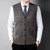 Chaleco de Punto para Hombre Cárdigan Espalda Abierta Ropa Casual Holgada para Personas Mayores Chaleco sin Mangas Suéter para Hombre Otoño