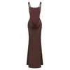 Suporte Inglês Transfronteiriço Estilo Europeu e Americano Design com Cordão Plissado Caimento Solto Sexy Vestido Longo Linha A Vestido Longo para Madrinha