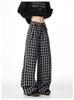 Pantalones de Pierna Ancha a Cuadros con Botones de Diseño Nicho Retro Americano Unisex Duffy Shuai High Street Sueltos Casuales para Pareja
