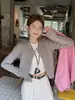 Nuevo cárdigan de punto trenzado estilo universitario para mujer, prenda exterior, principios de otoño, conjunto estilo coreano, top de punto, gris, talla única