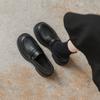 Mocasines Marrones de Piel de Cordero para Mujer 2026 Primavera y Otoño Nuevos Zapatos de Suela Gruesa de Tacón Medio Versátiles Zapatos de Cuero Estilo Británico