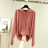 Camiseta con capucha de manga larga de modal para mujer, primavera, casual, talla grande, holgada, base para interiores, adelgazante, protector solar, top fino