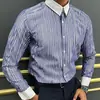 Camisa de Raya Estampada Simple Transfronteriza para Hombre Camisa de Negocios de Primavera para Hombre Tops Sueltos Casuales de Manga Larga para Primavera y Otoño