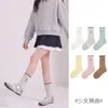 1746 calcetines infantiles al por mayor, calcetines de media caña bordados con lazo, estilo Miu girl, calcetines de algodón sin costuras con puños holgados para niñas