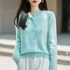 Novo suéter de tricô de cashmere outono e inverno para mulheres, cardigã de gola redonda, top base de lã de corte solto