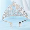 Nova Coroa de Strass Princesa do Aniversário Letras Inglesas Transfronteiriças Tiara de Festa