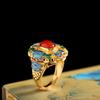 Anel de Prata S925 Banhado a Ouro Ágata Vermelha do Sul Azul Queimado Anel Azul Queimado Feminino Estilo Étnico Literário Joia de Mão