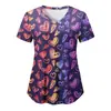 Camiseta Feminina Gola V Uniforme de Enfermeira Venda Direta da Fábrica Transfronteiriça Europeia e Americana Aliexpress Casual Confortável Manga Curta Estampada Feminina