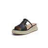 Estilo Casual de Vacaciones Sandalias de Piel de Cabra Genuina con Corte Tejido, Primera Capa, para Mujer, Punta Redonda, Tacón Medio, Tacón de Cuña, Modelo 2025