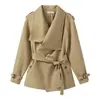Jaqueta corta-vento casual versátil e moderna com laço Outono 2026 Estilo Coreano Feminino Cáqui Peça de Outerwear